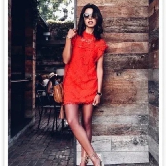 Anthro’s Tularosa,Chetna Vibrant Coral Lace Tunic Dress,Exquisite Lace,Size S - Picture 4 of 8